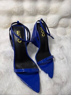 EGO Patent Royal Blue Pointed Wedge Heels